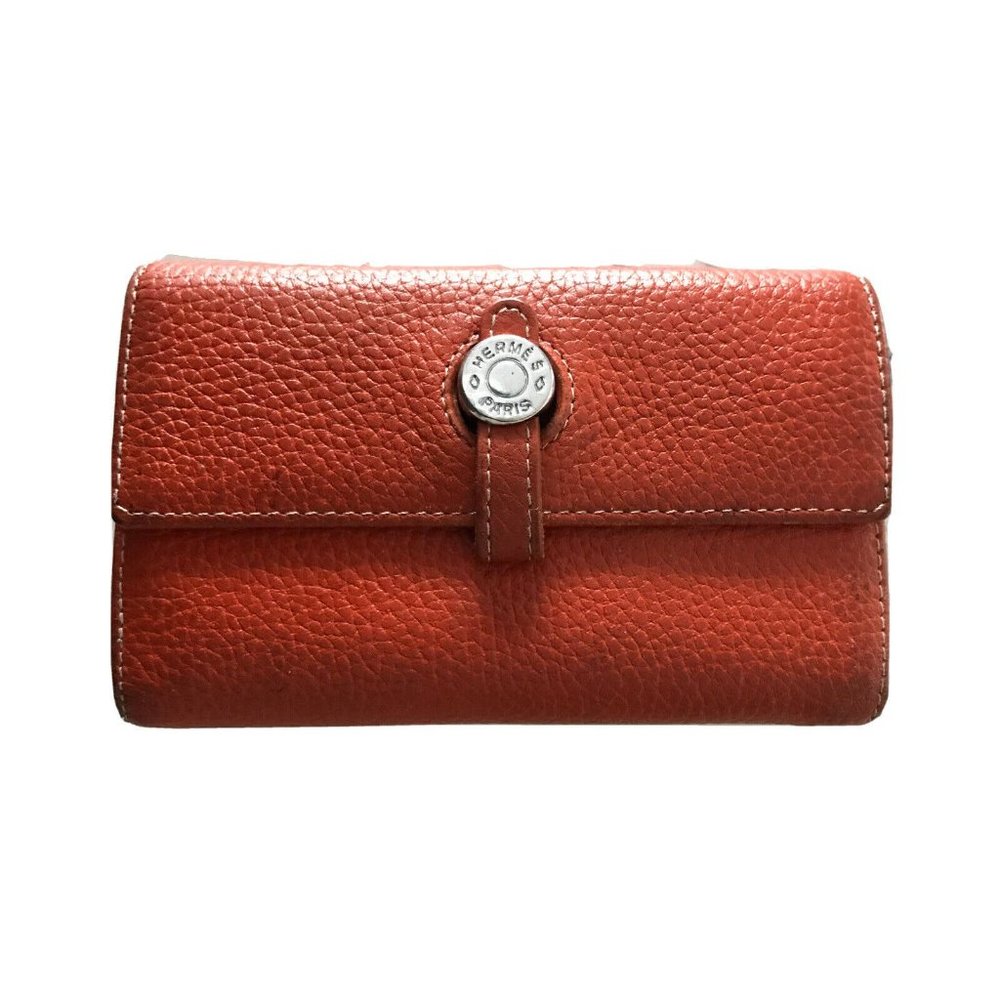 HERMES Orange Leather Dogon Purse Folded Wallet Clutch Vintage